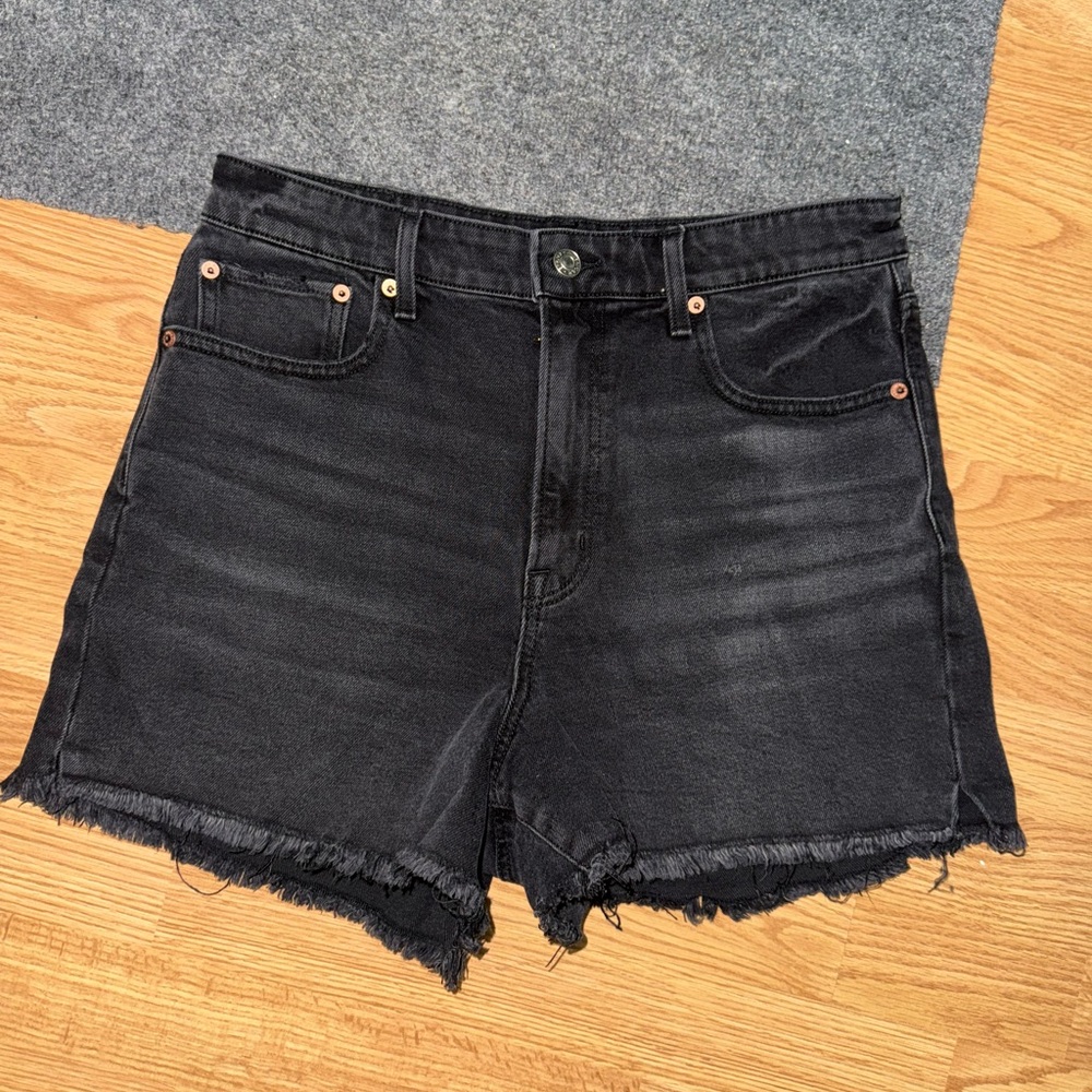 American Eagle Outfitters Black Jean Shorts Distressed Frayed Hem